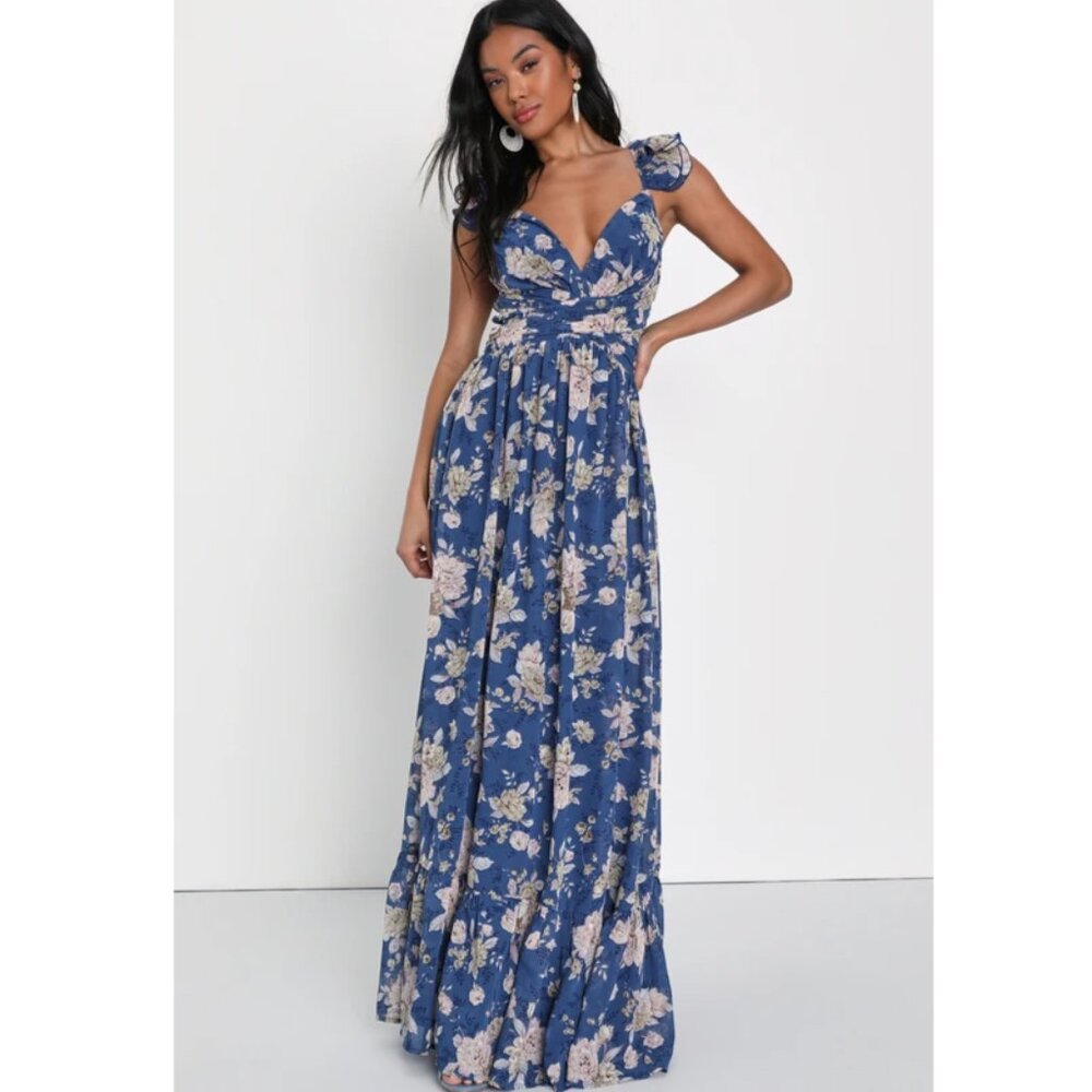 Lulu's Blue Floral Maxi Dress